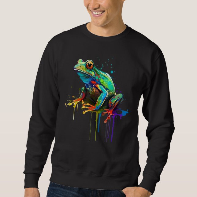 Artistic Colorful Pop painted Frog Sweatshirt (Vorderseite)