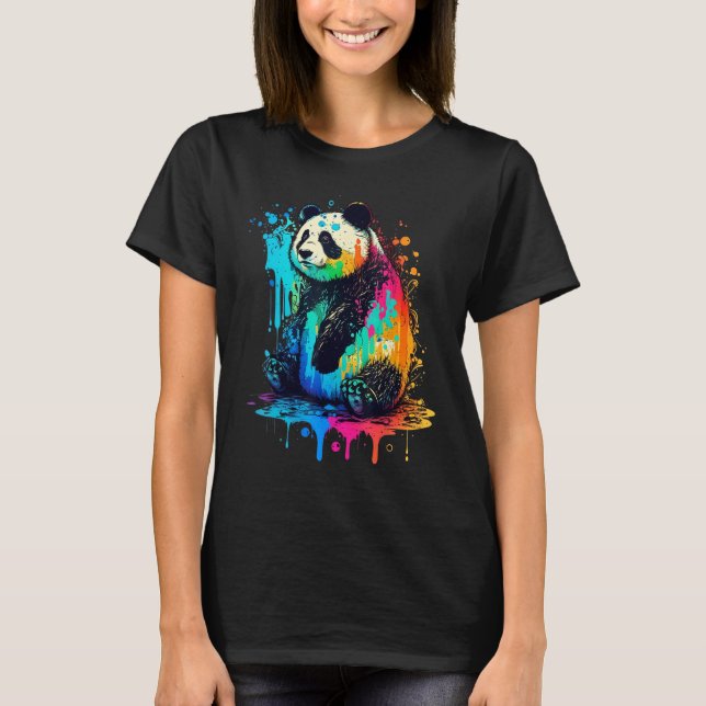 Artistic Colorful Pop painted Panda T-Shirt (Vorderseite)