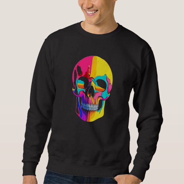 Artistic Colorful Skull Wax Drip Painting Style Gr Sweatshirt (Vorderseite)