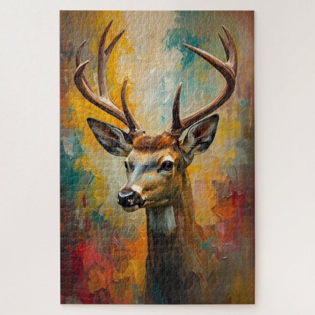 Artistic Deer Portrait Vibrant Oil Painting Puzzle (Vertikal)