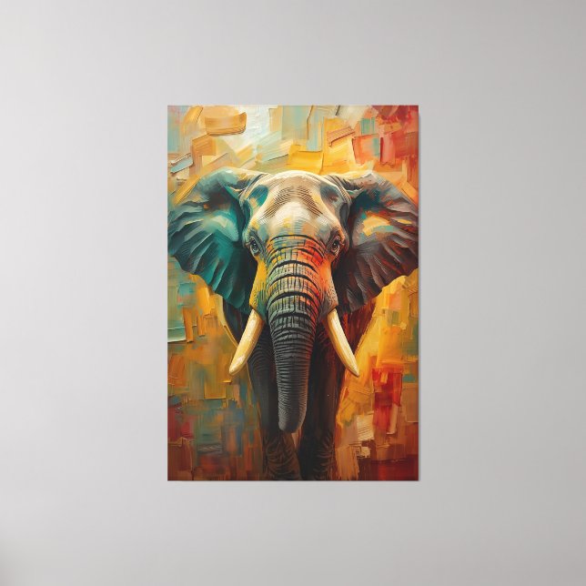 Artistic Elephant Portrait – Vibrant Oil Painting Leinwanddruck (Vorderseite)