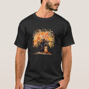 Artistic Fall Tree with Orange Tabby Cat Watercolo T-Shirt