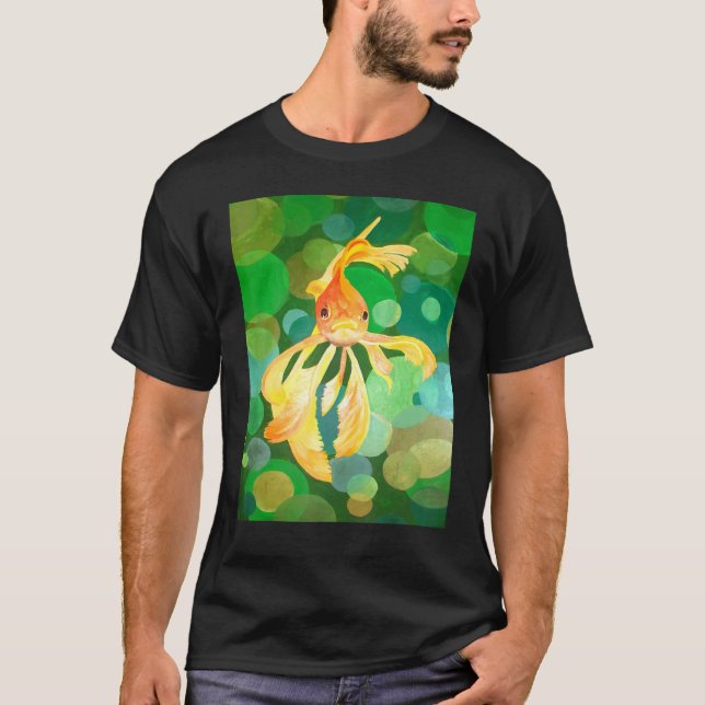 Artistic Fancy Goldfish With Green Background Vect T-Shirt (Vorderseite)