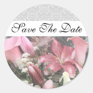 Artistic Floral Lily Damask Save the Date Aufklebe Runder Aufkleber
