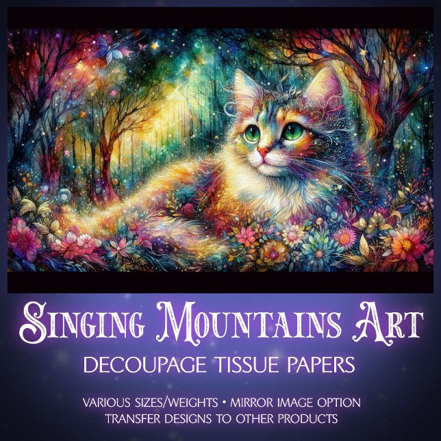  Artistic Floral Woodland Boho Cat Decoupage  Seidenpapier (Von Creator hochgeladen)