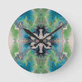 Artistic Fluid Abstract in Aqua & Green Runde Wanduhr