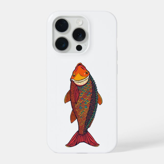 Artistic Folk Art Fish with Intricate Phone Case iPhone Hülle (Rückseite)