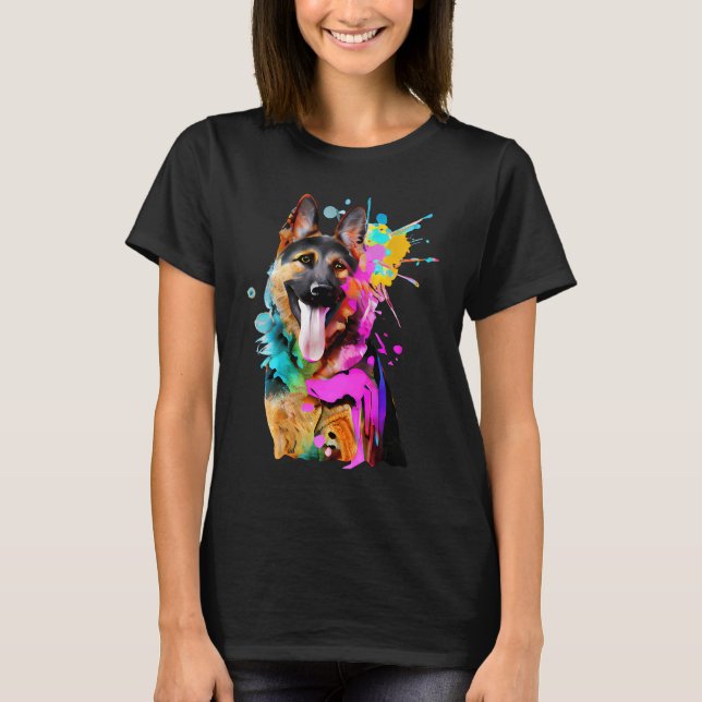 Artistic German Shepherd with Paint Splashes T-Shirt (Vorderseite)