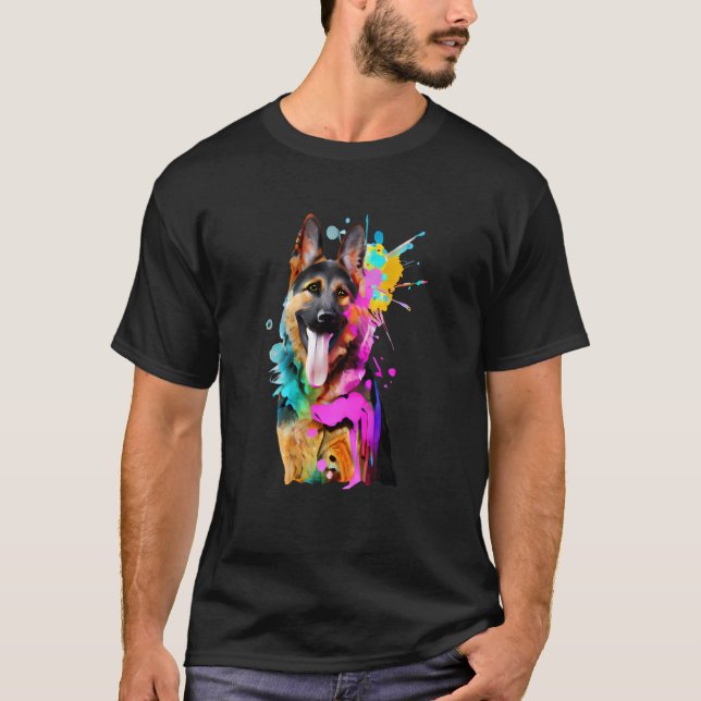Artistic German Shepherd with Paint Splashes T-Shirt (Vorderseite)