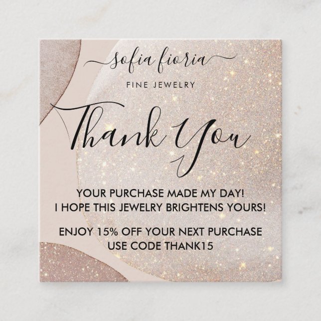 Artistic Gold Glitzer Vielen Dank für Ihre Bestell Quadratische Visitenkarte (Vorderseite)