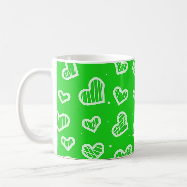 Artistic Hearts Seamless Pattern Green Background  Kaffeetasse (Links)