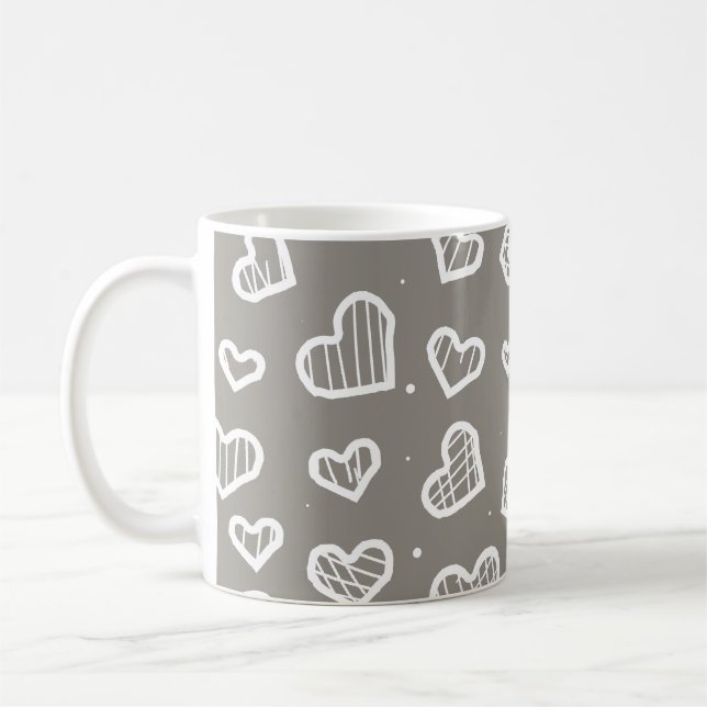 Artistic Hearts Seamless Pattern - Grey Background Kaffeetasse (Links)