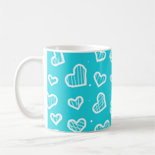 Artistic Hearts Seamless Pattern on Sky Blue Kaffeetasse