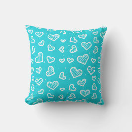 Artistic Hearts Seamless Pattern on Sky Blue Kissen