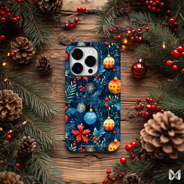 Artistic Holiday - Festival Blue and Gold Ornament Case-Mate iPhone Hülle (Von Creator hochgeladen)