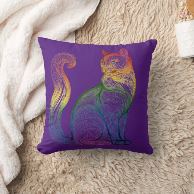 Artistic Home Decor Vibrant Swirl Cat  Kissen (Decke)