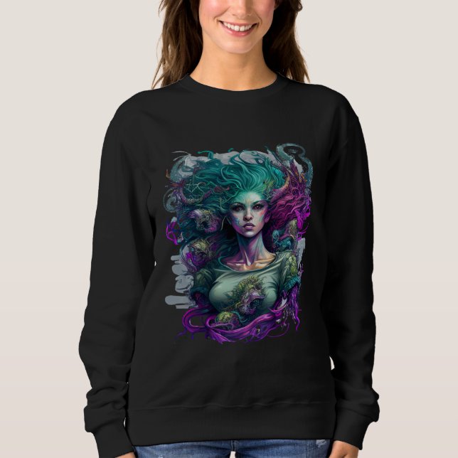 Artistic Hybrid Gorgon Medusa Snake and Mermaid Sweatshirt (Vorderseite)