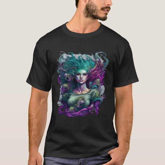 Artistic Hybrid Gorgon Medusa Snake and Mermaid T-Shirt (Vorderseite)