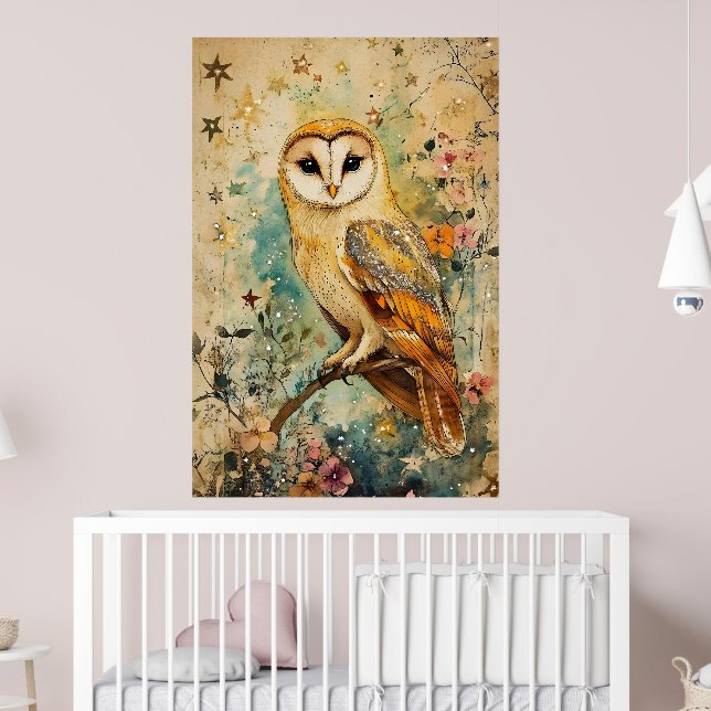Artistic illustration of a barn owl, poster (Kinderzimmer 2)