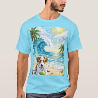 Artistic Illustration of a Terrier Dog on a Tropic T-Shirt