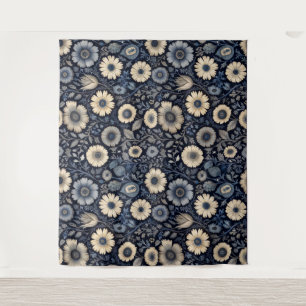 Artistic Indigo Florals   Design für Aquarellmuste Wandteppich