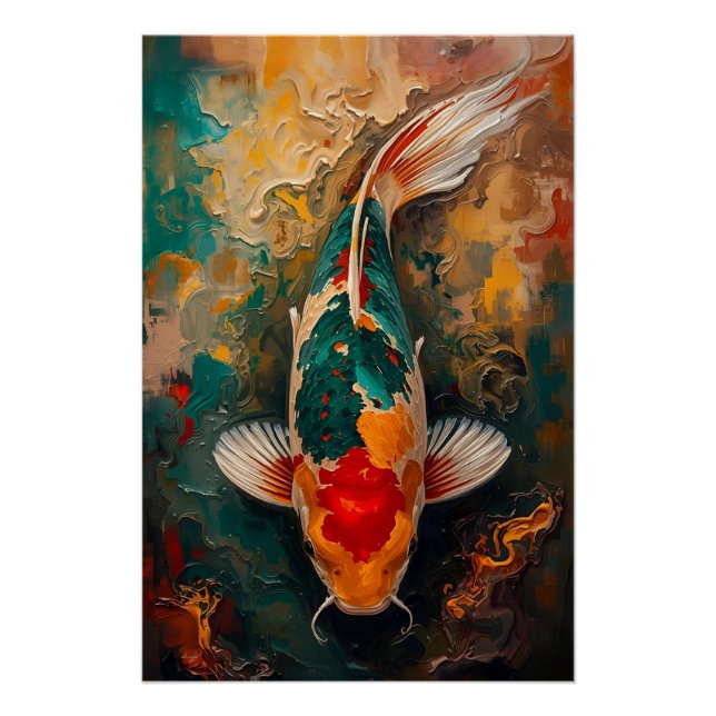 Artistic Japanese Koi Fish Portrait Oil Painting Poster (Vorderseite)