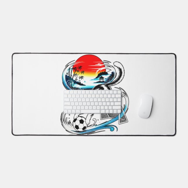 Artistic Japanese Soccer Cat for gaming, office Schreibtischunterlage (Tastatur & Maus)