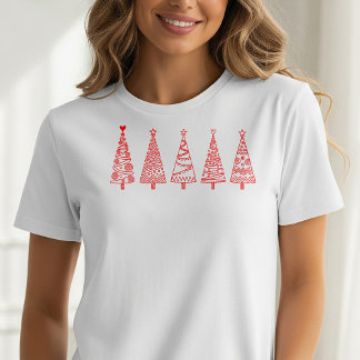 Artistic Line Art Christmas Trees Holiday Tee
