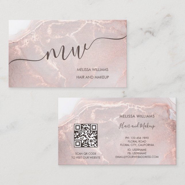 Artistic Makeup Artist Rose Gold | QR Code Visitenkarte (Vorne/Hinten)