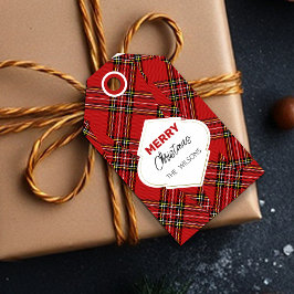 Artistic Merry Christmas Tartan Burgundy Geschenkanhänger
