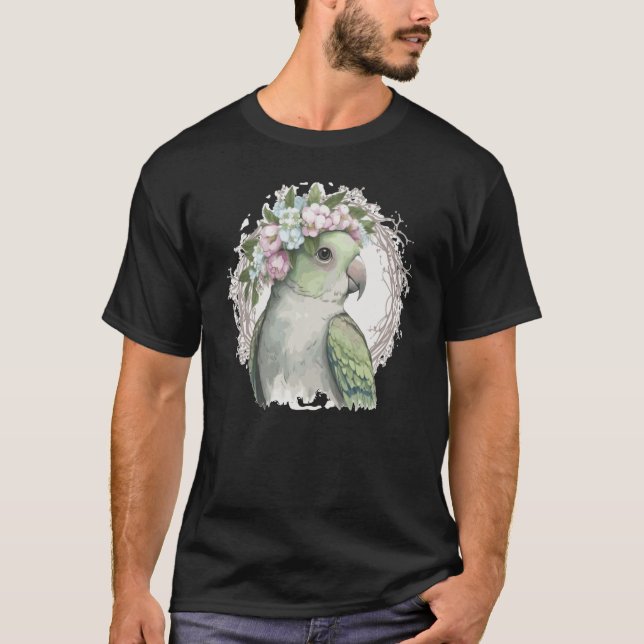 Artistic Monk Parakeet Quaker Parrot Bird Flower C T-Shirt (Vorderseite)