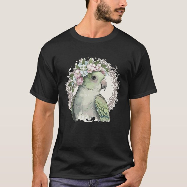 Artistic Monk Parakeet Quaker Parrot Bird Flower C T-Shirt (Vorderseite)