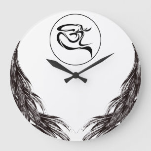 Artistic Om symbol, black color Große Wanduhr
