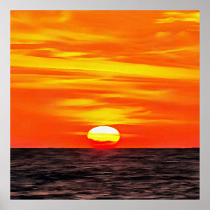 Artistic Orange Aegean Sunset Akyaka Poster