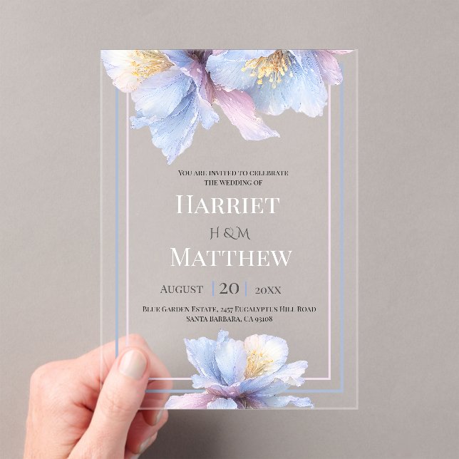 Artistic Pastel Botanical Florals Wedding Acryleinladungen (Insitu (Handheld))