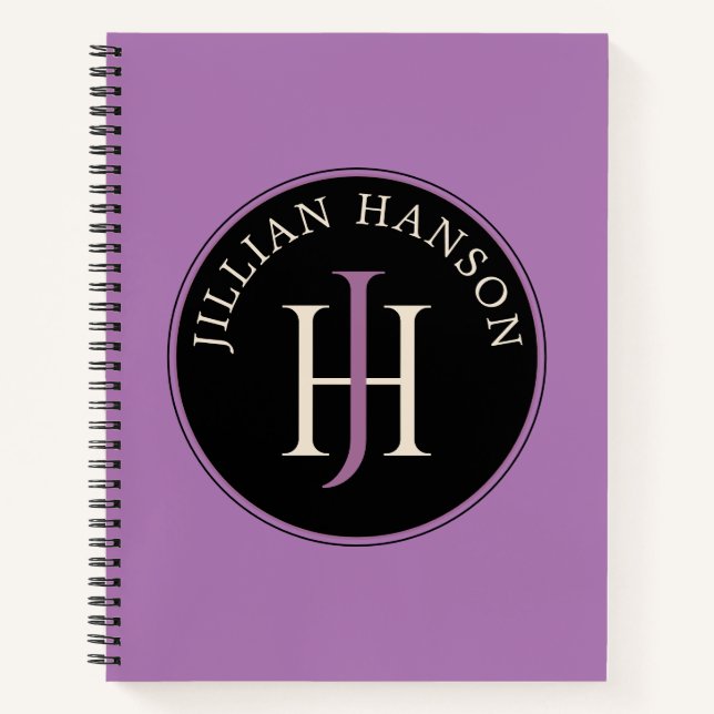 Artistic Personal Monogram Name Logo Pale Purple Notizbuch (Vorderseite)