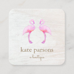 Artistic Pink Watercolor Flamingo Square Quadratische Visitenkarte