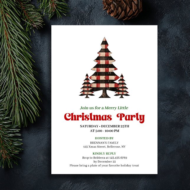 Artistic Red Black Plaid Christmas Tree Invite Einladung (Artistic Red Black Plaid Christmas Tree Invite)