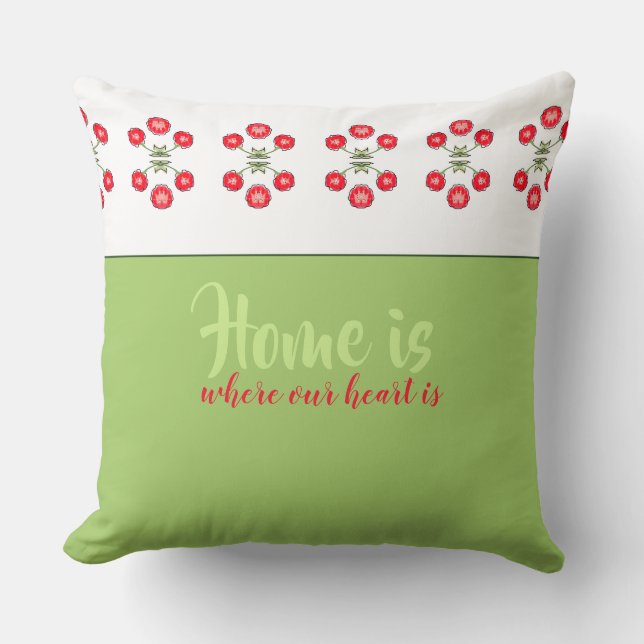 Artistic Red Floral Pattern Throw Pillow Kissen (Vorderseite)