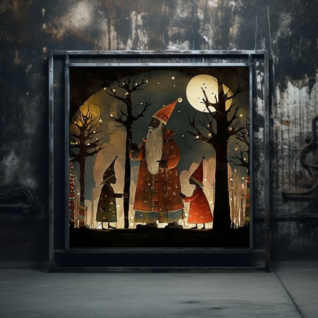 Artistic Red & Green Woodland Black Santa Poster (Von Creator hochgeladen)