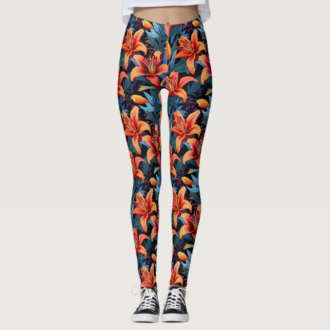 Artistic Red Tiger Lilly Blume Leggings (Vorderseite)