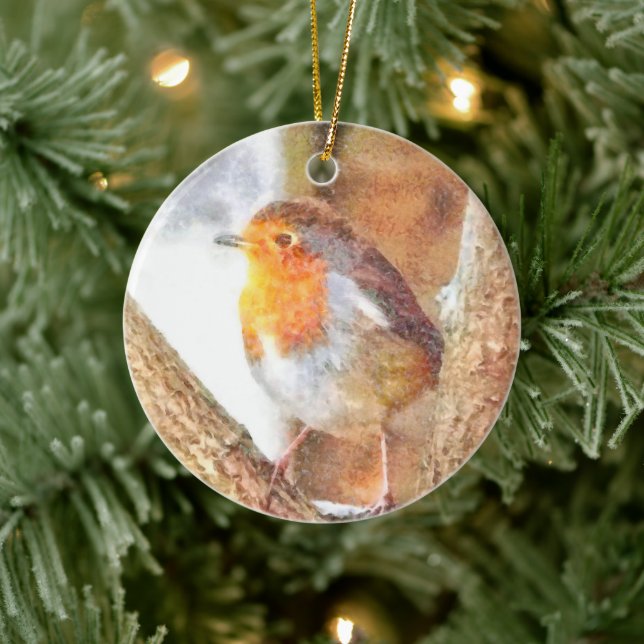 Artistic Robin Redust Perched Keramik Ornament (Baum)