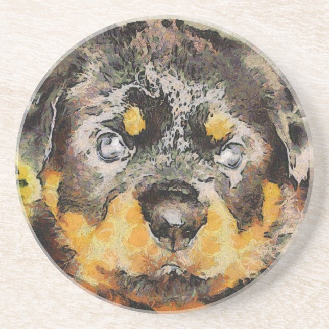 Artistic Rottweiler Puppy Portrait Getränkeuntersetzer (Vorne)