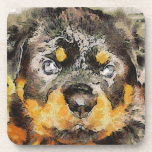 Artistic Rottweiler Puppy Portrait Getränkeuntersetzer