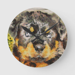 Artistic Rottweiler Puppy Portrait Runde Wanduhr