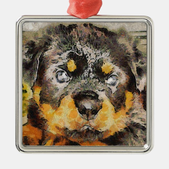 Artistic Rottweiler Puppy Portrait Silbernes Ornament (Vorne)