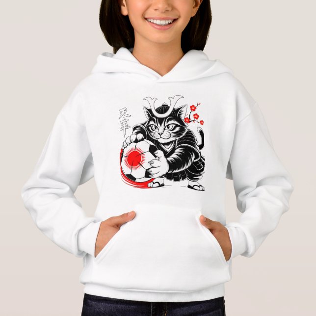 Artistic Samurai Cat Japan Soccer for Football fan Hoodie (Vorderseite)