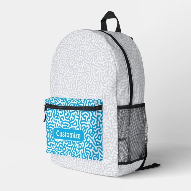 Artistic Sky Blue Turing Pattern Bedruckter Rucksack (Rückseitige Ecke Rechts)