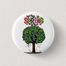 Artistic Spring Blossom Tree Graphic Button