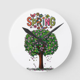 Artistic Spring Blossom Tree Graphic Runde Wanduhr
